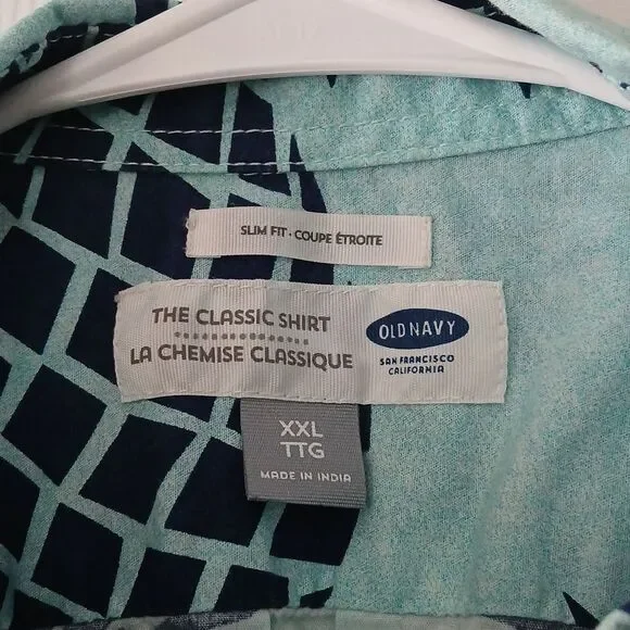 Old Navy Classic slim fit pineapple print button down causal shirt Sz XXL - Picture 4 of 7